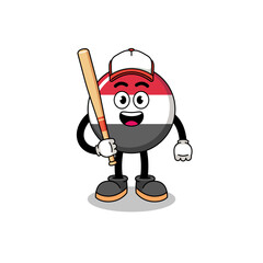 yemen flag mascot cartoon as a baseball player