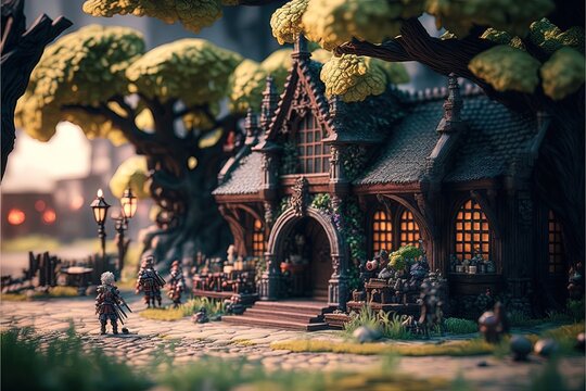 "Charming AI Generated Mini Bavarian Medieval Village Illustration for Your Historical and Rural Projects"