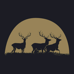 deer in the dark foggy meadow. vector illustration. nature and wildlife