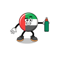 Naklejka premium UAE flag illustration cartoon holding mosquito repellent