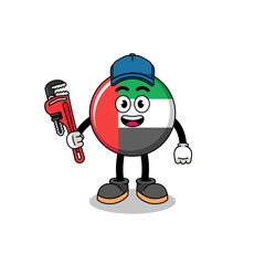 UAE flag illustration cartoon as a plumber