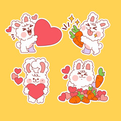 fluffy bunny and fresh carrot sticker set doodle illustration digital element