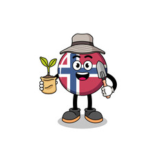 Illustration of norway flag cartoon holding a plant seed