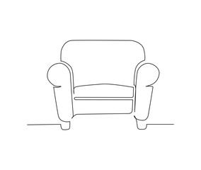 Continuous one line drawing of spacious modern chair sofa furniture. Stylish sofa furniture Hand drawn vector illustration.