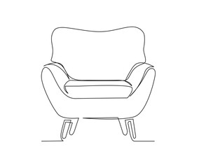Continuous one line drawing of spacious modern chair sofa furniture. Stylish sofa furniture Hand drawn vector illustration.