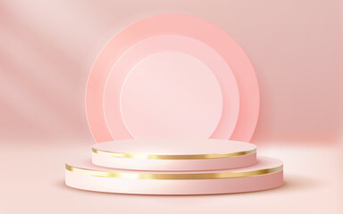 3d rendered luxury pastel gold round podium showcase vector 3d pink pastel round background 241222