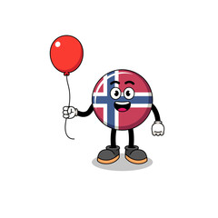 Cartoon of norway flag holding a balloon