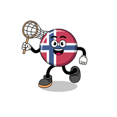 Cartoon of norway flag catching a butterfly