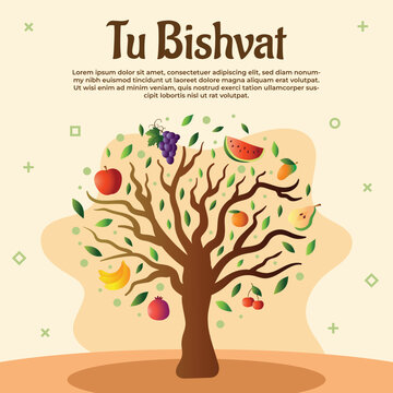 happy tu bishvat on hebrew. new year for trees, jewish holiday.