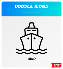 Fototapeta na wymiar Ship, sailboat. Front view. Transport doodle icon. Vector illustration.