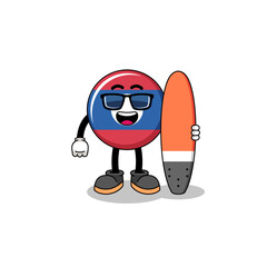 Mascot cartoon of laos flag as a surfer