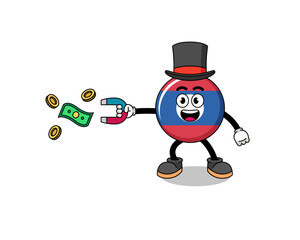 Character Illustration of laos flag catching money with a magnet