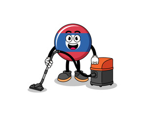 Character mascot of laos flag holding vacuum cleaner