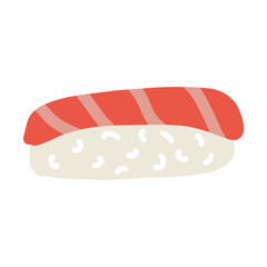 Sushi roll with rise and salmon vector illustration. Cute hand drawn cartoon illustration for asian food menu, stickers, wall art, restaurant logo