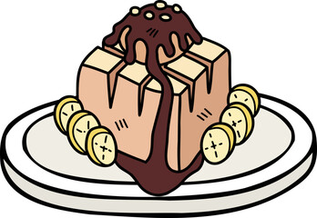 Hand Drawn Honey Toast Topped with Chocolate illustration