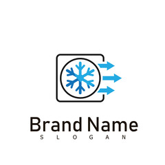 Air conditioning and snowflake with twist, logo template. Construction, repair and installation of air conditioners, vector design, illustration