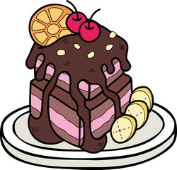 Hand Drawn Chocolate Cake with Lemon illustration