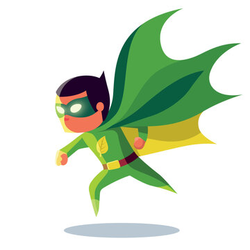 Green superhero running, wearing a mask