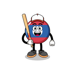 laos flag mascot cartoon as a baseball player