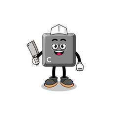 Mascot of keyboard C key as a butcher