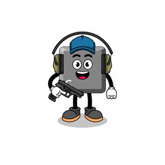 Character mascot of keyboard C key doing shooting range