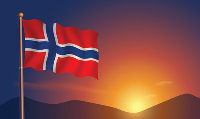 Norway flag sunset background  Vector Illustration

