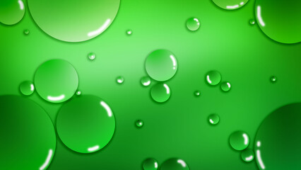 Clear water droplets on abstract green background graphics for cover backgrounds, illustrations, designs and other artwork.