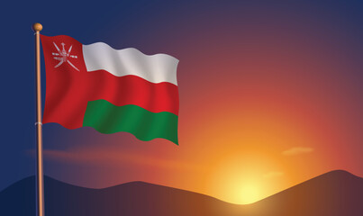 Oman flag sunset background  Vector Illustration