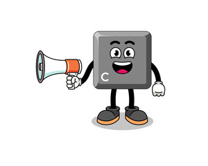 keyboard C key cartoon illustration holding megaphone