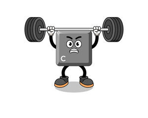 keyboard C key mascot cartoon lifting a barbell