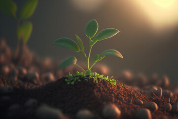plant sprout at sunrise, Generated AI