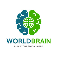 World brain vector logo template. This design use globe symbol. Suitable for education or nature.