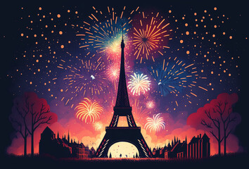 AI generated Illustration of the New Year's Fireworks Celebrations in Paris