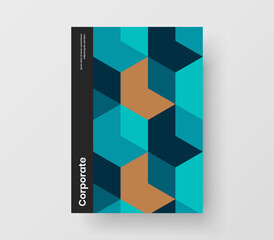 Unique mosaic pattern booklet layout. Vivid handbill A4 design vector template.