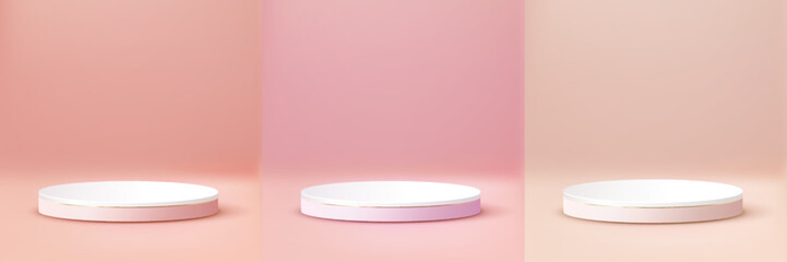 Luxury Pink Pastel Podium. Abstract scene background. Product presentation, mock up, show cosmetic product, Blank Podium, stage pedestal or platform. 3D Vector.
