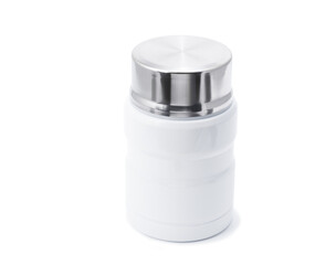 small white thermos with a lid on a white background