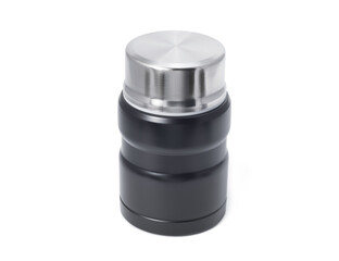 small black thermos with a lid on a white background