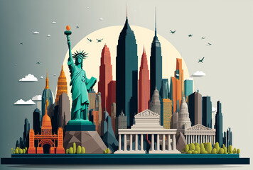 AI generated Illustration of the New York Skyline - obrazy, fototapety, plakaty