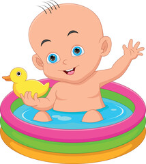 cute baby in inflatable pool