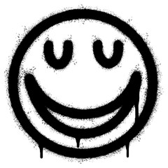Spray Painted Graffiti smiling face emoticon isolated on white background. vector illustration.