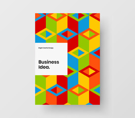 Bright geometric tiles annual report concept. Modern catalog cover vector design layout.