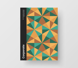 Vivid mosaic pattern booklet illustration. Bright catalog cover A4 vector design layout.
