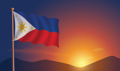 Philippines flag sunset background  Vector Illustration