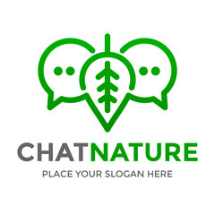 Chat nature vector logo template. This design use consultation and leaf symbol. Suitable for environment.