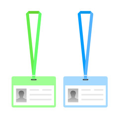 Name tag holder, lanyard badge set with icons. design template of id card, for name tag, committee, office, member, corporate, company, identity, staff, etc. multicolor plain lanyards, detachable neck