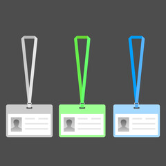Name tag holder, lanyard badge set with icons. design template of id card, for name tag, committee, office, member, corporate, company, identity, staff, etc. multicolor plain lanyards, detachable neck