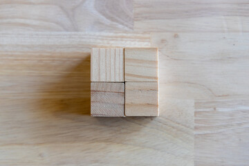 blank wooden block cubes on table background, business concept background, mock up, template, banner