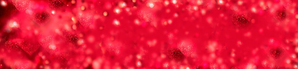 Valentine's day shiny glitters and hearts background, generative ai red love banner