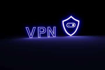 VPN neon concept self illumination background 3D illustration