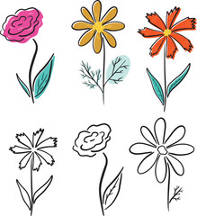 Set of simplistic abstract flowers, vector